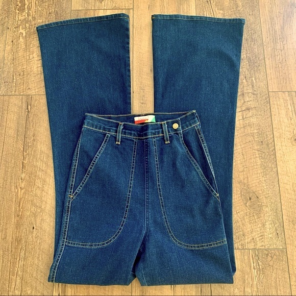 Vintage Denim - Vintage 70s ultra high waist flare wide leg stretch jeans 26